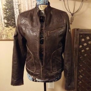 BROWN LEATHER MOTORCYCLE JACKET